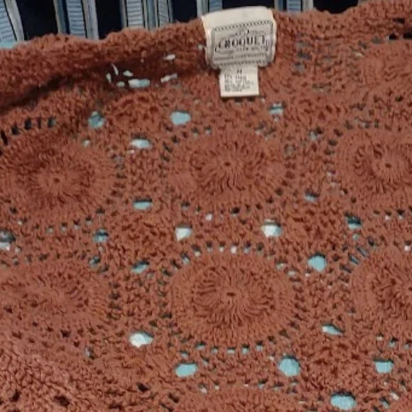 CROQUET CLUB VINTAGE Y2K RAMIE/COTTON CROCHET SWEATER CROPPED BOHO  SIZE 18/20 - Picture 12 of 13